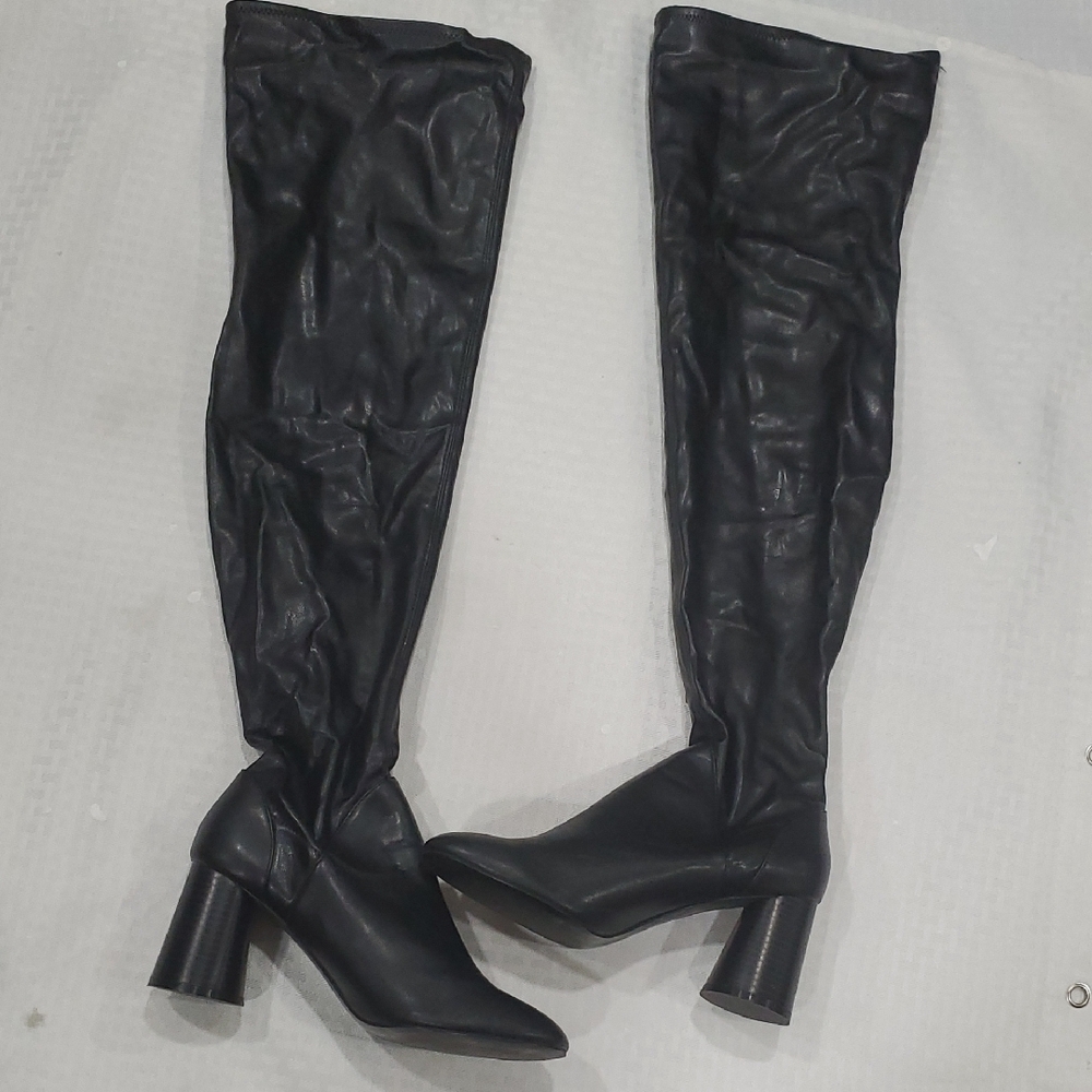 Zara Sleek Black Pullon  Over-the-Knee Boots Sz 38